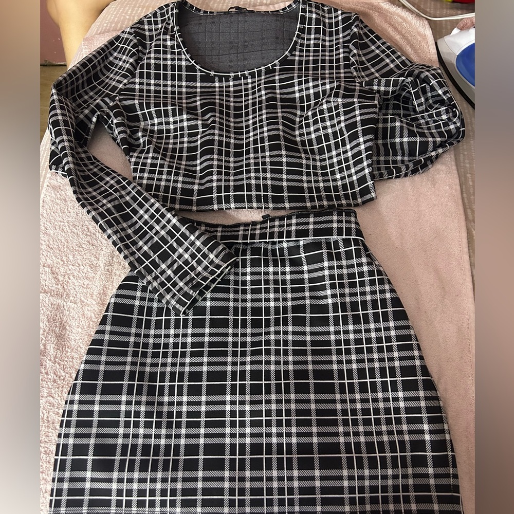 Black and white crop and skirt